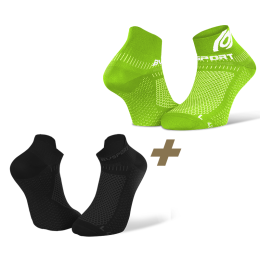 Pack x2 | Socquettes ultra-courtes running Light 3D noir/vert