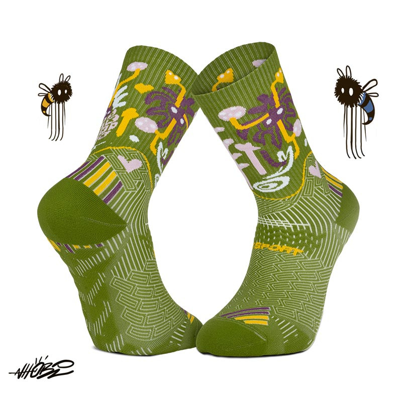 Chaussettes running RUN COLLECTOR NHOBI Abacaxi Kaki| Made in France